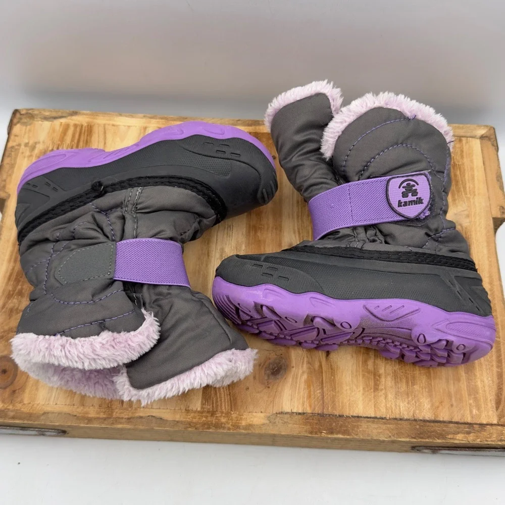 Kamik Snowbug F2 Boots Gray Purple Winter Snow Toddler Size 10 Waterproof